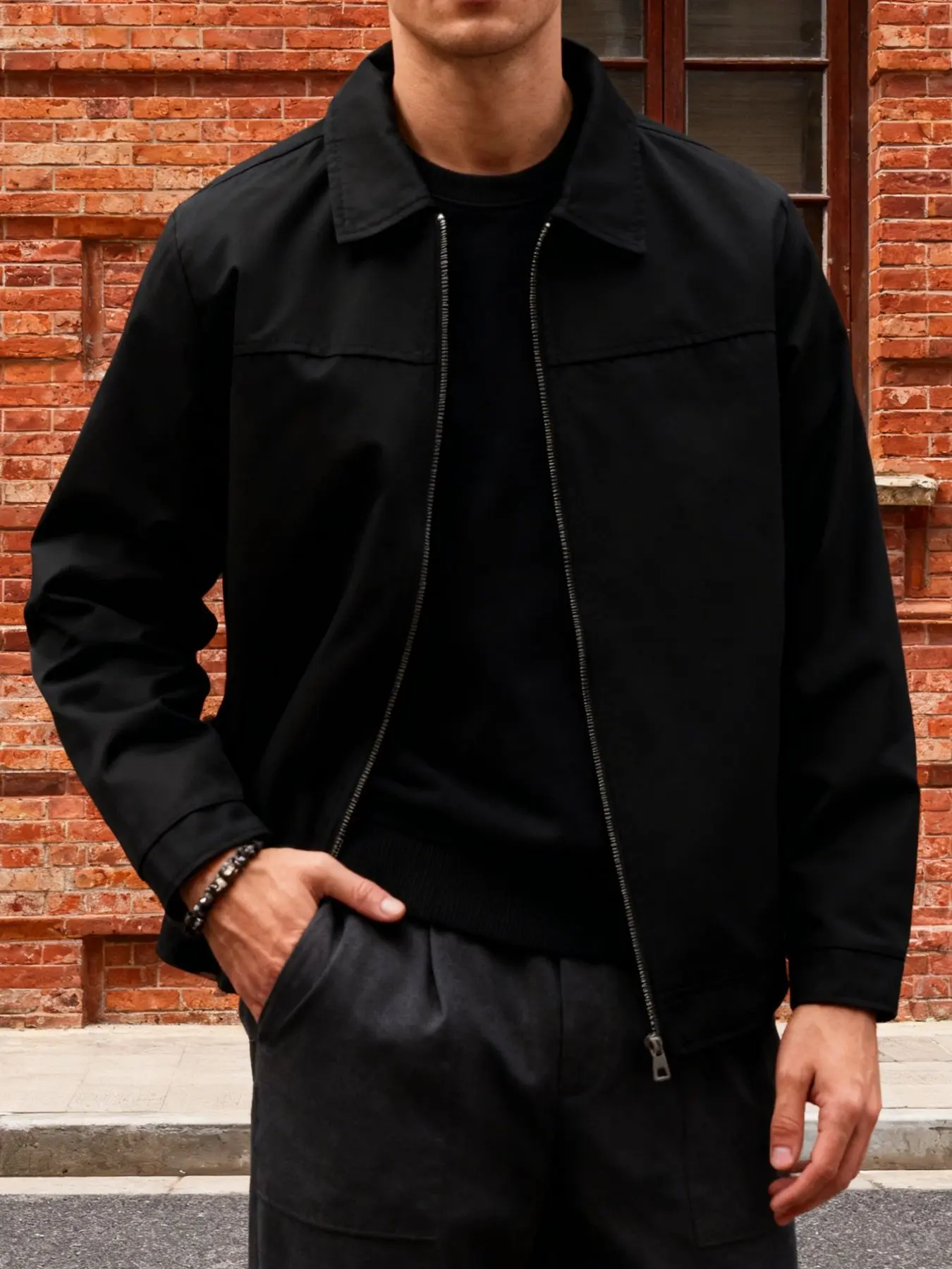 Men's Lightweight Casual Jacket, Zipper Closure, Notched Lapel Design, Spring & Fall Business Style Outerwear, Polyester Fabric