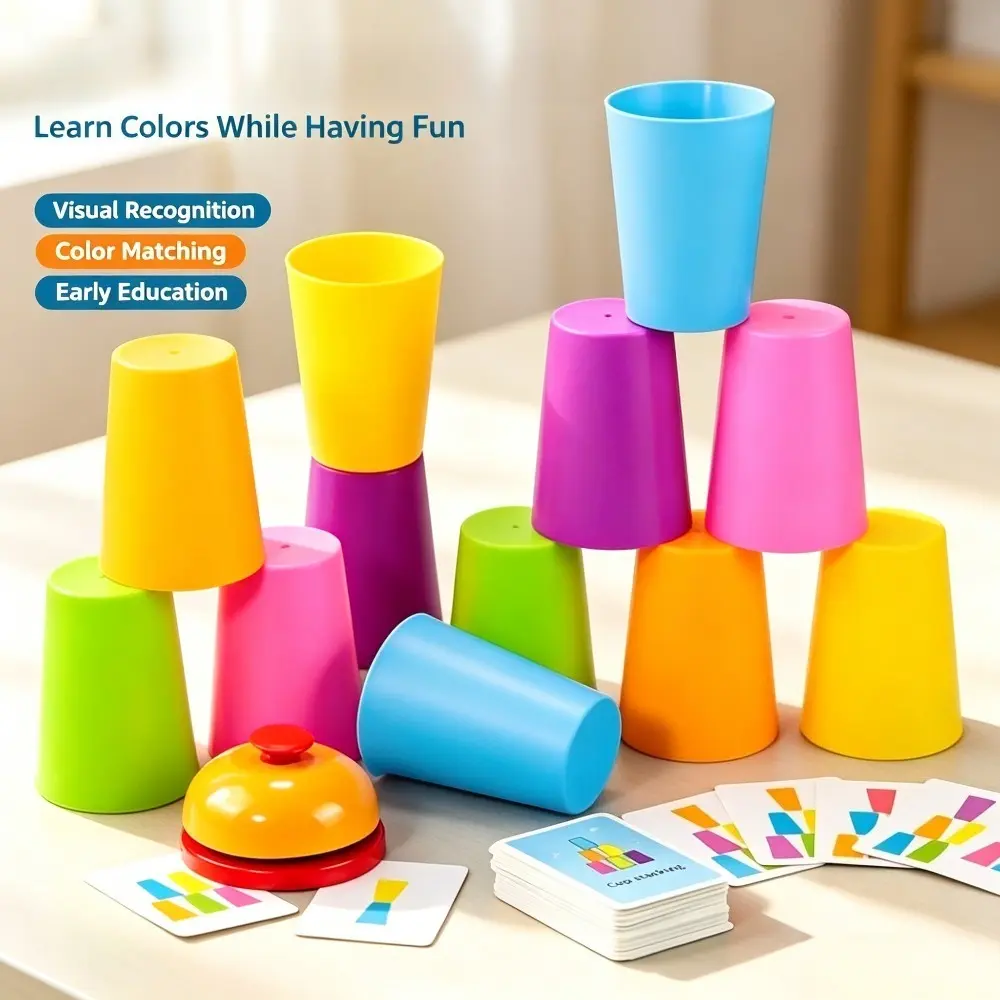 Racing Stacking Plastic Cups Game Set - 1-2 Player Competitive Board Game, Kids' Early Education Sensory Toy for Hand-Eye Skill Training, Ideal for Family Gatherings Tabletop Play Family Fun Game Speed Stacking Cups