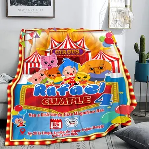 Circus Theme Flannel Blanket, Soft Birthday Party Animal Band Pattern, Cozy Sofa Bed Throw for Winter Camping Travel