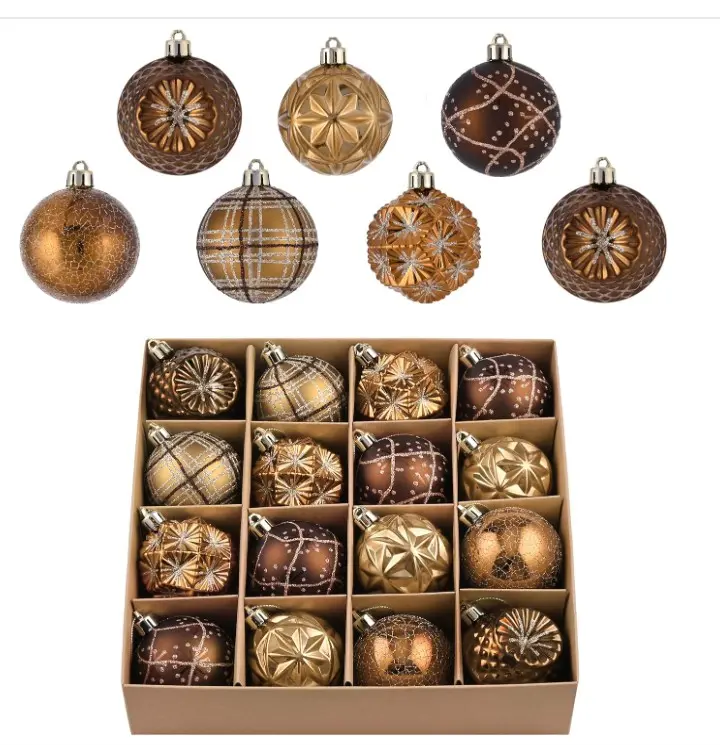 Valery Madelyn Fall Ornaments for Christmas Trees, 16ct Bronze Copper Brown Gold Shatterproof Fall Christmas Tree Decorations, 2.36 Inches Luxury Hanging Ball Ornaments for Thanksgiving Autumn Harvest