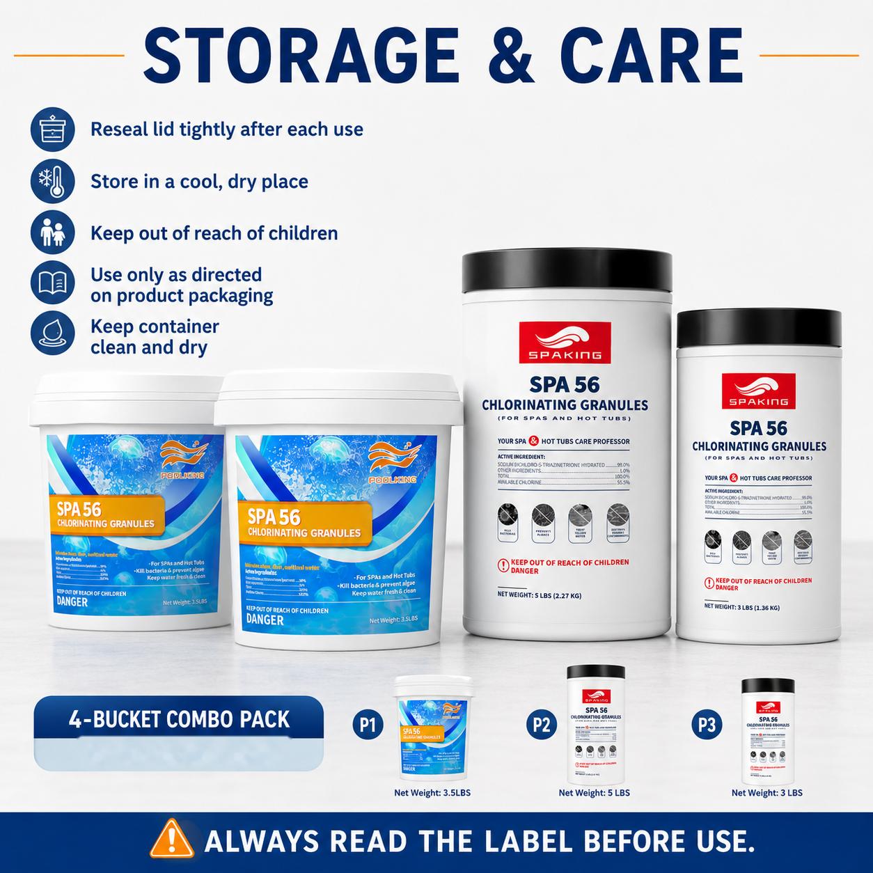 Fast Dissolving Hot Tub Water Clarifier Combo Pack - 4 Multi-Size Buckets (15 lbs Total) Spa Water Maintenance Granules for Hot Tubs/Spa, Maintains Clarity