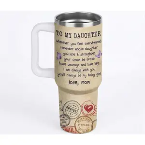 Heartwarming Mom to Daughter Gift,Spanish Letter 40oz Tumbler with Handle, Inspiring Envelope Quote Stainless Steel Water Bottle, Milestone Birthday Present