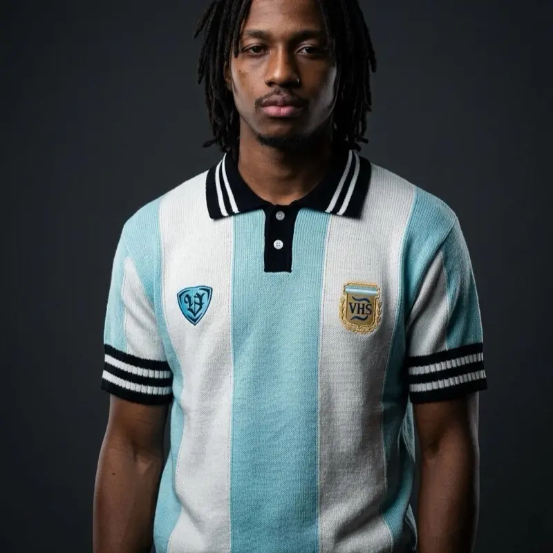 ROMWE Men Argentina Football Fashion Polo Jersey