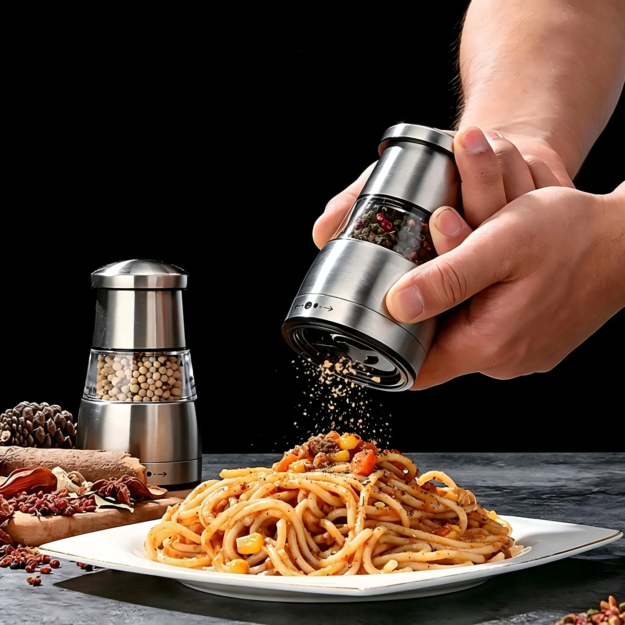 Portable Stainless Steel Spice Grinder, Adjustable Coarseness Manual Mill for Pepper, Chili, Sea Salt & Various Seasonings, Refillable Kitchen Cooking Tool