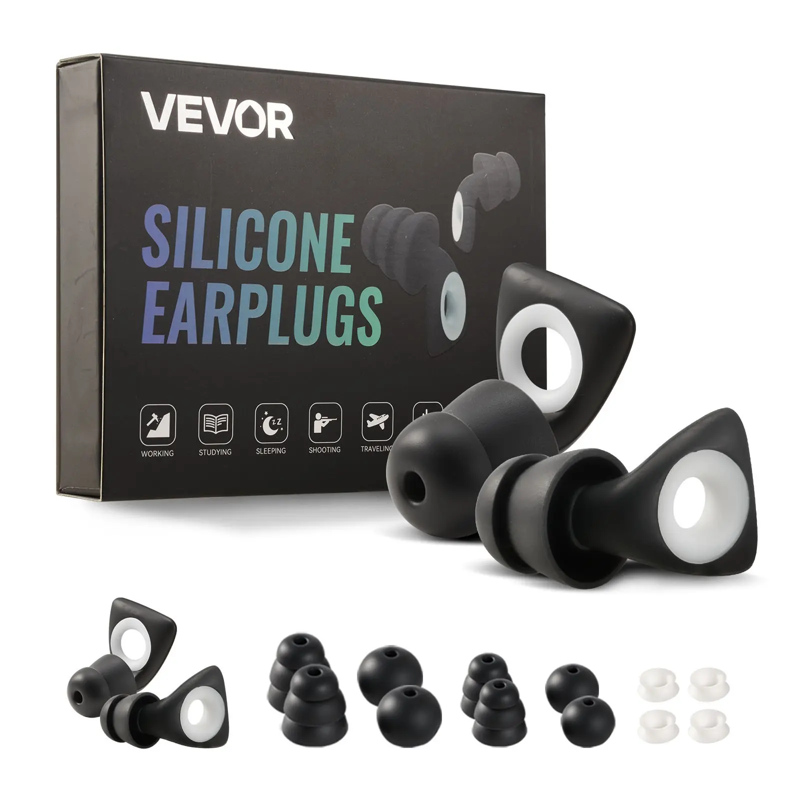 【Summerfinds】 VEVOR Ear Plugs for Sleeping Noise Cancelling, NRR 25 dB Reusable High Noise Reduction Earplugs, Flexible Silicone Soft Earplug with 12 Ear Tips in M/ L, for Sleeping, Working, Studying Travelingdealsforyoudays