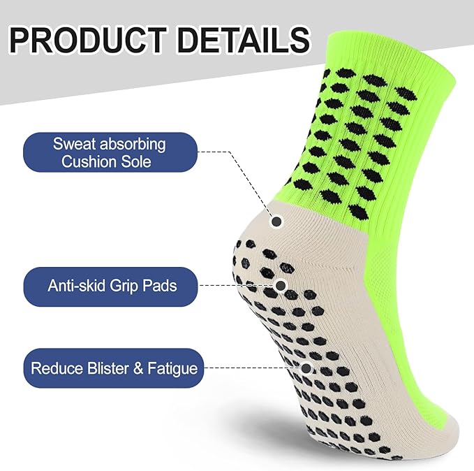 STANDWAY Soccer Non Skid Ball 2 Pairs Football Socks For Men & Womem - Football Basketball Sports