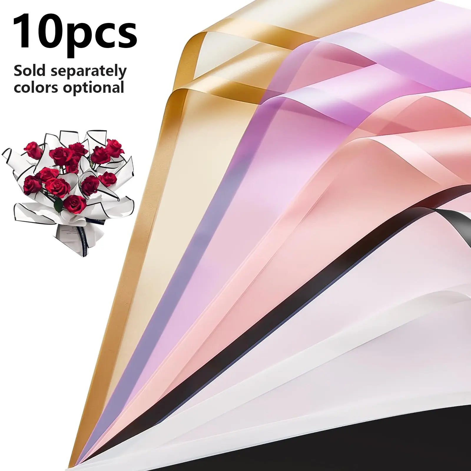 Waterproof Floral Packaging Paper with Border, 10pcs Pure Color Semi-Transparent Flower Wrapping Paper for DIY Crafts, Gift Wrapping, Bouquet Packaging, bouquet wrapper, gift wrapping supplies, creative gift packaging, Translucent Finish