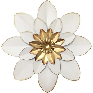 Metal Flower Wall Art Decor, 9.5" Rustic Modern Floral Sculpture, Distressed Iron Wall Hanging Home Decoration Accent Artworks for Indoor Kitchen Bedroom Living Room Office Outdoor Garden Patio