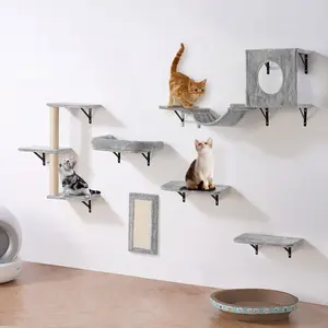 VEVOR Wall Mounted Cat Shelves, Cat Wall Shelves and Perches with Jumping Boards, Nest, Barrier Board Cat Tree, Cat Floating Furniture up to 40 lbs for Sleeping, Playing, Climbing, Set of 5