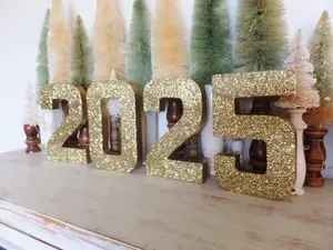 2025 GRADUATION ~ 8 inch Tall set of 4 NUMBERS ~ Gold Glitter Photo Prop ~ Party Decor ~ Table Top ~ Painted GOLD on Back too!