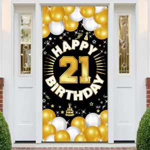 2D flat banner 1pcsHappy 21st Birthday Decorations for Him Her, 21st Birthday Party Banner Backdrop Yard Sign Photo Props Door background Decor Supplies for Men Women, Black Gold Theme for SuppliesProfessional Photographer Video Backdrops