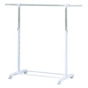 Adjustable Rolling Garment Rack Metal Chrome, White, 84-121Wx44Dx123.5-163Hcm