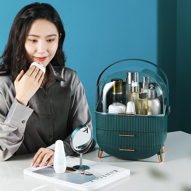 1pc Makeup Storage Box with Lid and Drawers, Cosmetic Organizer for Skincare Products, Desktop Display Cabinet, Ideal for Countertop Use