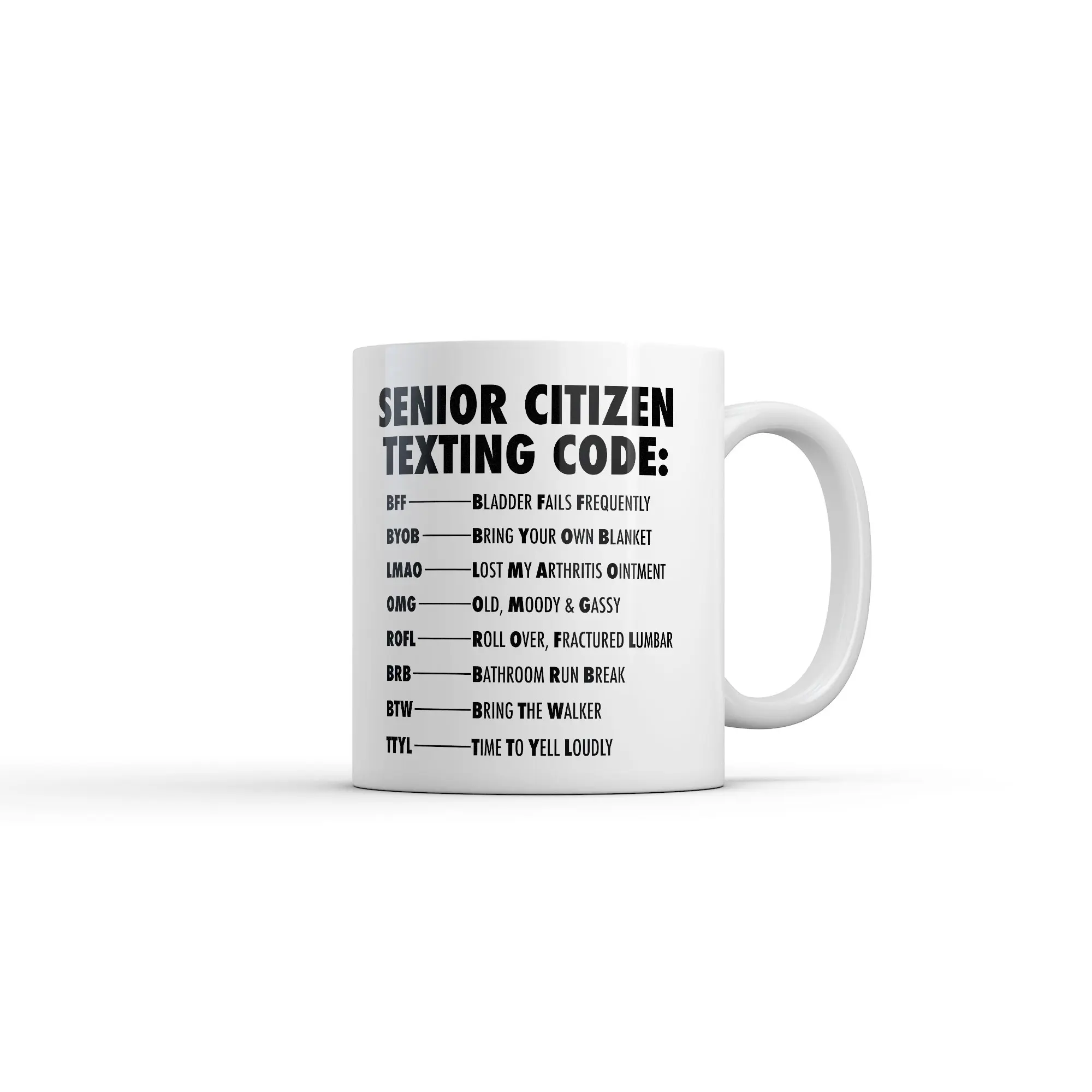 Senior Citizen Texting Code Mug Funny Sarcastic Elderly Graphic Novelty Coffee Cup - 11oz Funny Coffee Mugs Ceramic Printed Drinkware Cup