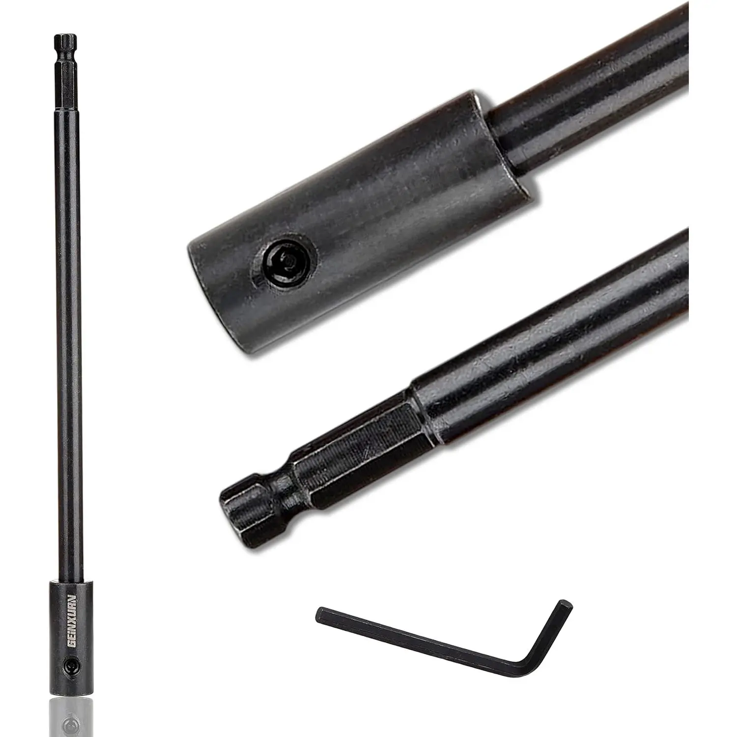Hole Saw Extension Chuck for Power Tools, Carbon Steel 10-in x 3/8-in Hex Shank Reducing Locking Impact Accessory with 1x10 Inches Extension & 1x Hex Wrench