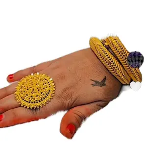 2 Gram Ring and Bangle Set Indian Style Traditional Gold Plated Jewelry for Women