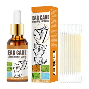 Pet ear cleaning solution with cotton swabs - Relieves itching for cats and dogs - Ear cleaning solution - Deodorizing - Dust mite removal