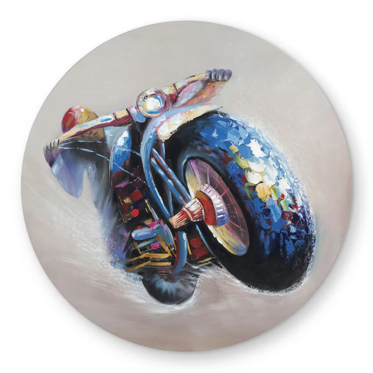 5' x 5' Round 360-Stand Decorative Rug, Weatherproof Durable Vibrant Motorcycle Jump Design, Modern Contemporary Home Decor for Indoor-Outdoor Patio Use