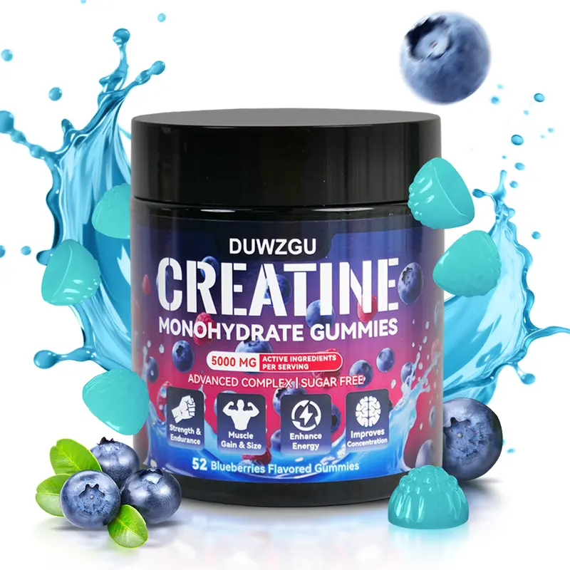 Creatine-Monohydrate Gummies Blueberry Flavor - 5000mg per 4 Tablets for Muscle Support & Energy Boost - Dietary Supplement for Fitness & Healthcare Vitamin Optimum