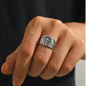 Vintage-style Metal Open Ring for Men with Cross Design, Gothic Punk Industrial Fashion Jewelry