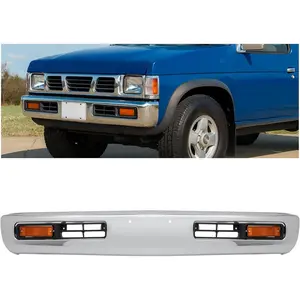 Front Bumper Face Bar+Turn Signal Light+Bezel+Bracket Kit Compatible With 1996 1997 Nissan Pickup SE XE Replacement For NI1002130 NI2521108 NI2520108 NI1039101 NI1038101 Silvery+Black+Amber Lens