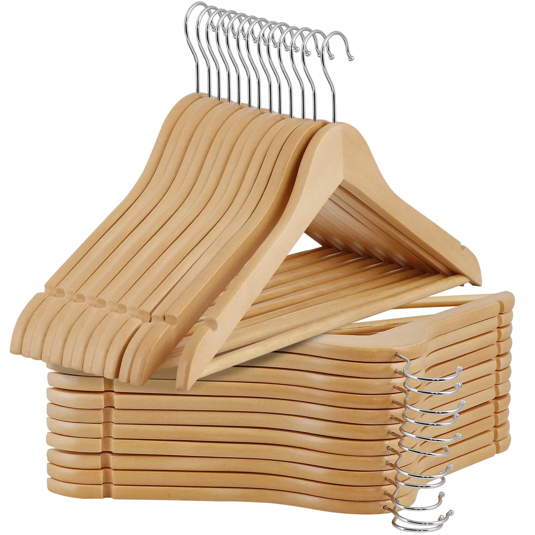SuperDeal 50-Pack Heavy Duty Wooden Clothes Hanger Rack, Non-Slip Hangers with 360° Swivel Hook, Space-Saving Metal Organizer for Women’s Home Use, Heavy Duty Hangers