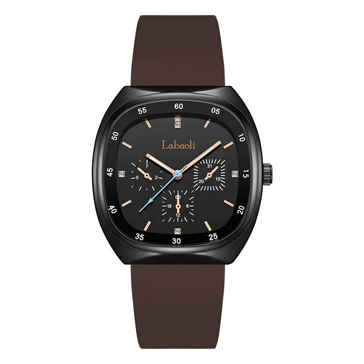 Curved Cushion Case Rhinestone Multi-Function Quartz Wrist Watch, Soft Silicone Strap Unisex Casual Large Dial Analog Watch