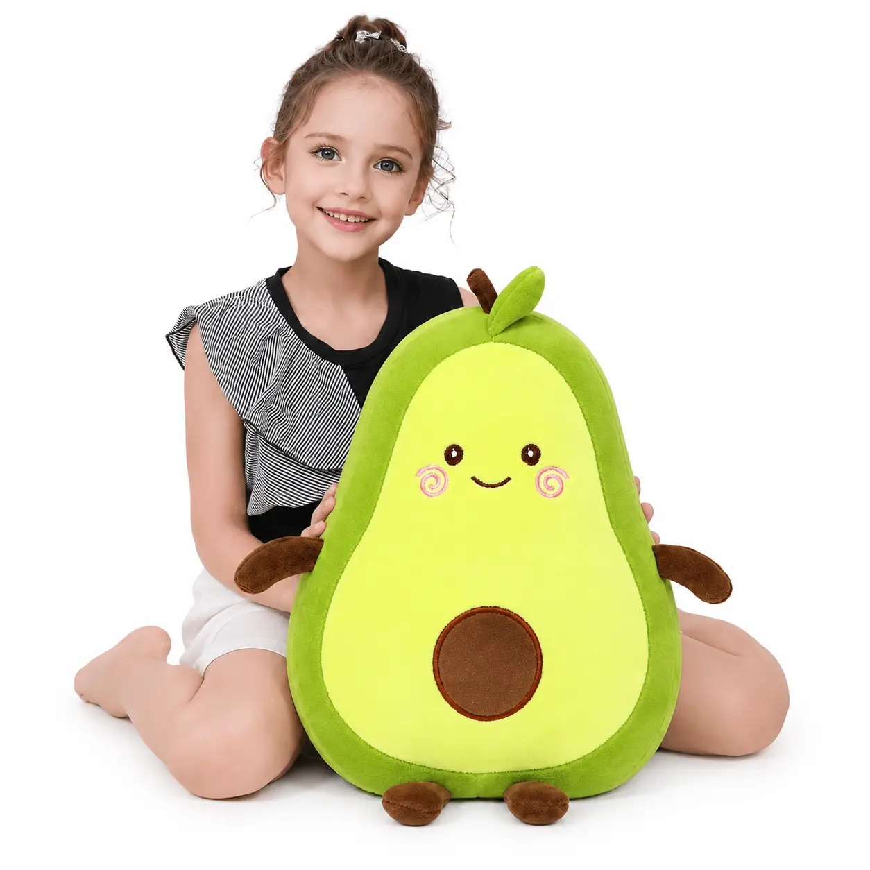 CHUBBYJOY Avocado Plush Pillow - 11in/15in Durable Soft Fluffy Plushies, Smiling Face Stuffed Animal, PP Cotton Filled, Huggable Toy for Kids, Bedroom Sofa Decor, Birthday Gift