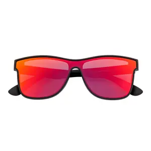 PRIME TIME Polarized Lenses Sunglasses - Matte Black Frame, Red Mirror Flat Lenses