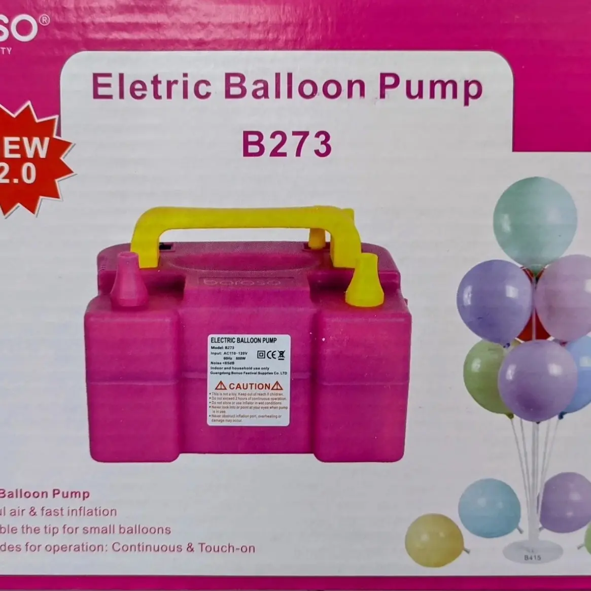 Electric Balloon Pump Machine with Free Hand Pump - Portable Dual-Nozzle Inflator Blower for Birthday Party, Wedding, Baby Shower - 600W 110V