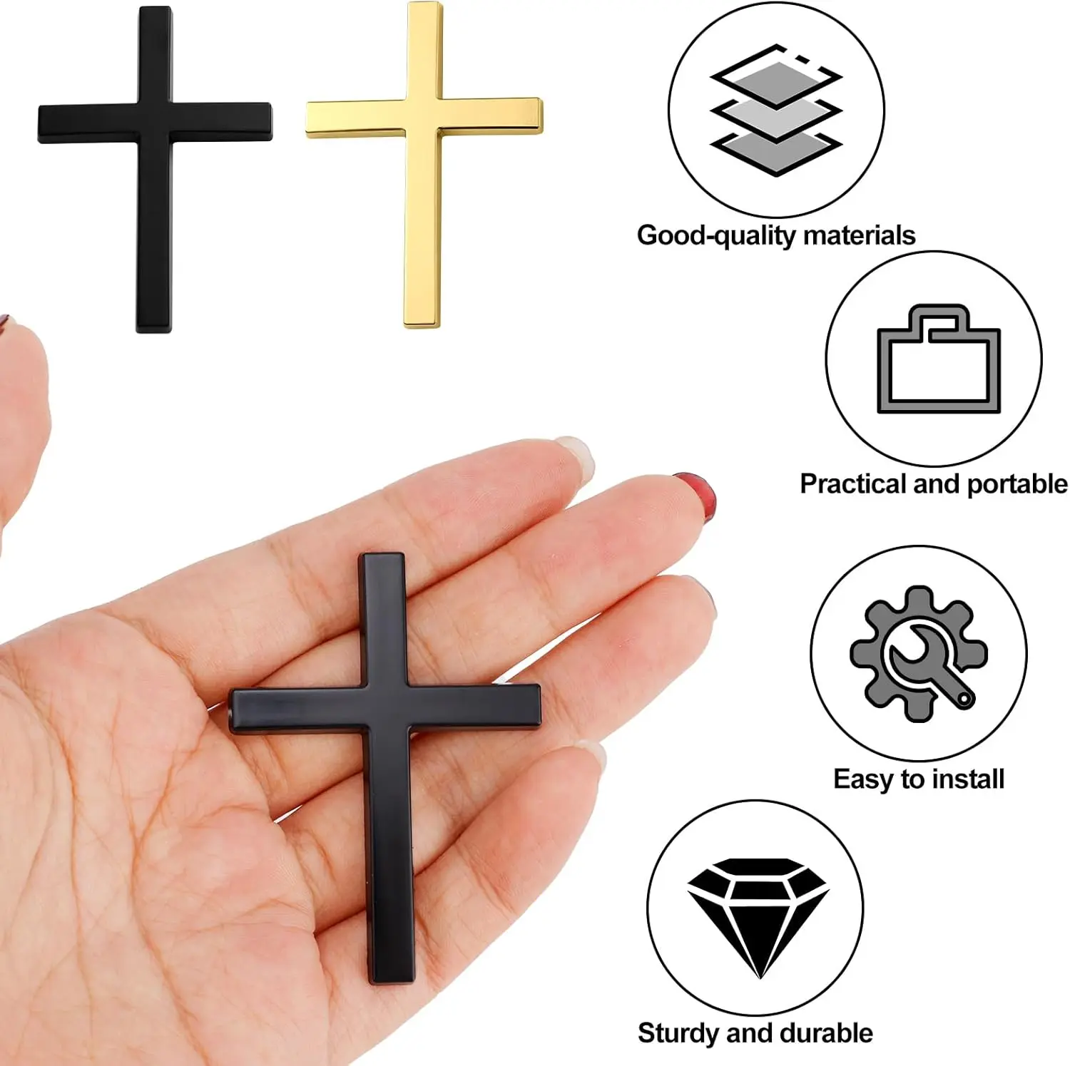 1 Piece Car Metal Cross Decal, Christian Car Emblem Decal, 3D Self-adhesive Cross Sticker, Christian Car Emblem Decal, Universal Auto Accessory Jesus Sticker for Car Body Stain Covering & Personalized Decoration (silver/Black/Gold)-5