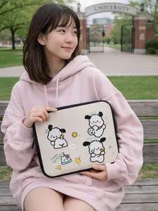 Cute Puppy Doodles Laptop Sleeve 7-10-13-15 Inch – Cartoon Dog, Birthday Cake & Chick Icons, Kawaii MacBook Case, Shockproof Protective Cover