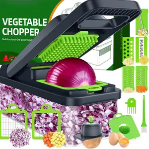 Vegetable Chopper Vegetable , 12 in 1 Kitchen Gadget, Dicer, Slicer, Onion Chopper, Salad, Cheese Grater & Egg Separator - Multi-Functional Veggie Chopper Lid with Handle