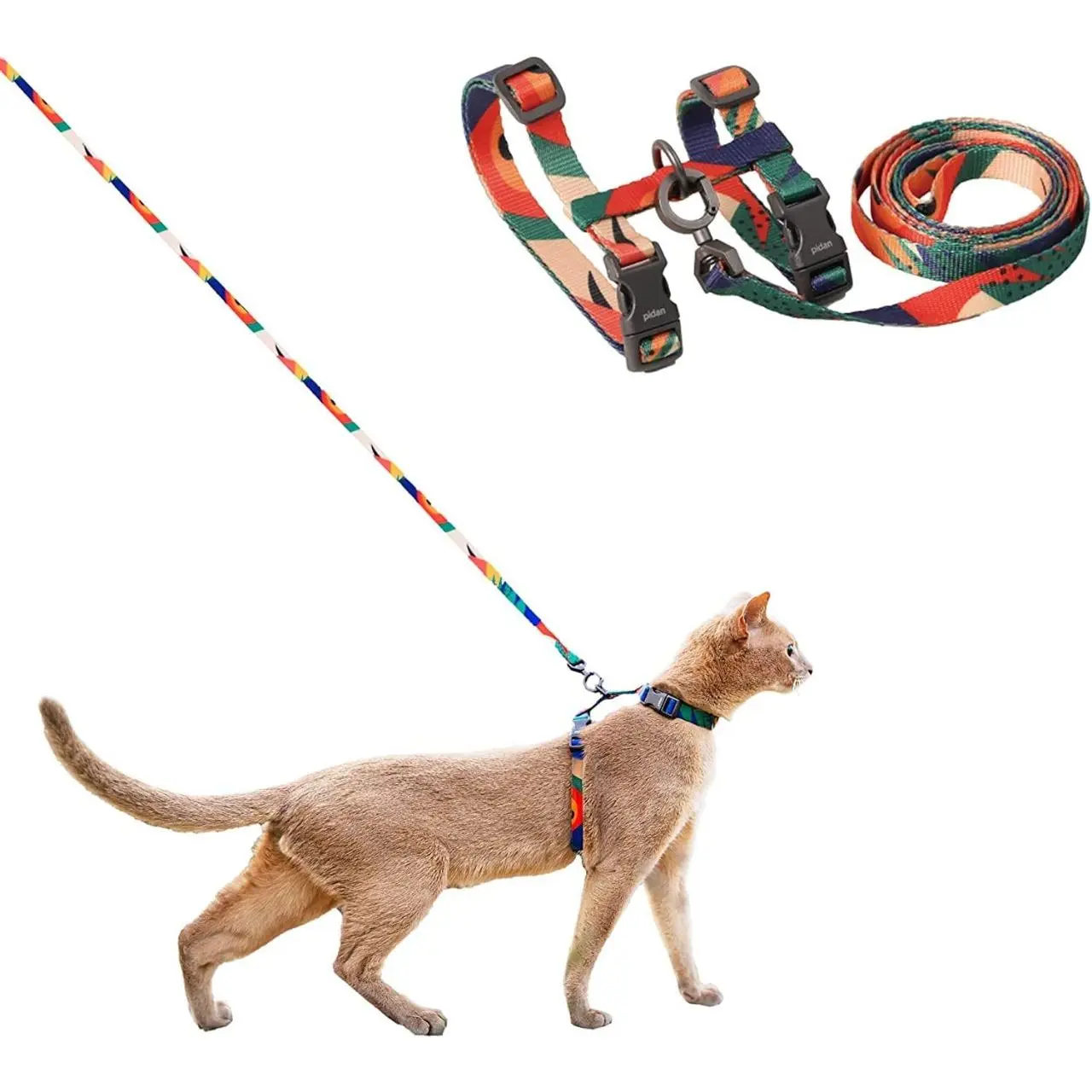 Cat Harness and Leash Set, Cats Escape Proof - Adjustable Kitten Harness for Large Small Cats, Lightweight Soft Walking Travel Petsafe HarnessMulticolo