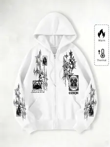 Gothic Style Hooded Sweatshirt, Original Print Zipper Design, Streetwear Fashion for Casual Occasions, Perfect School Choice