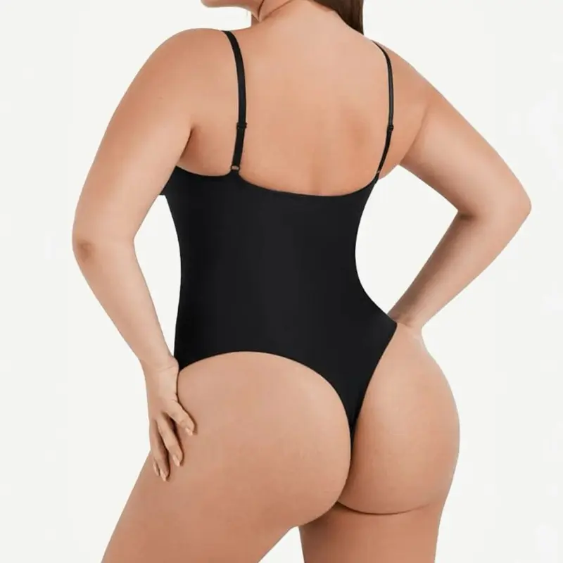 Women's Full Bust Adjustable Strap Compression Bodysuit - Basic Seamless No Rub Body Contouring Underwear with Thong-Secure Hold