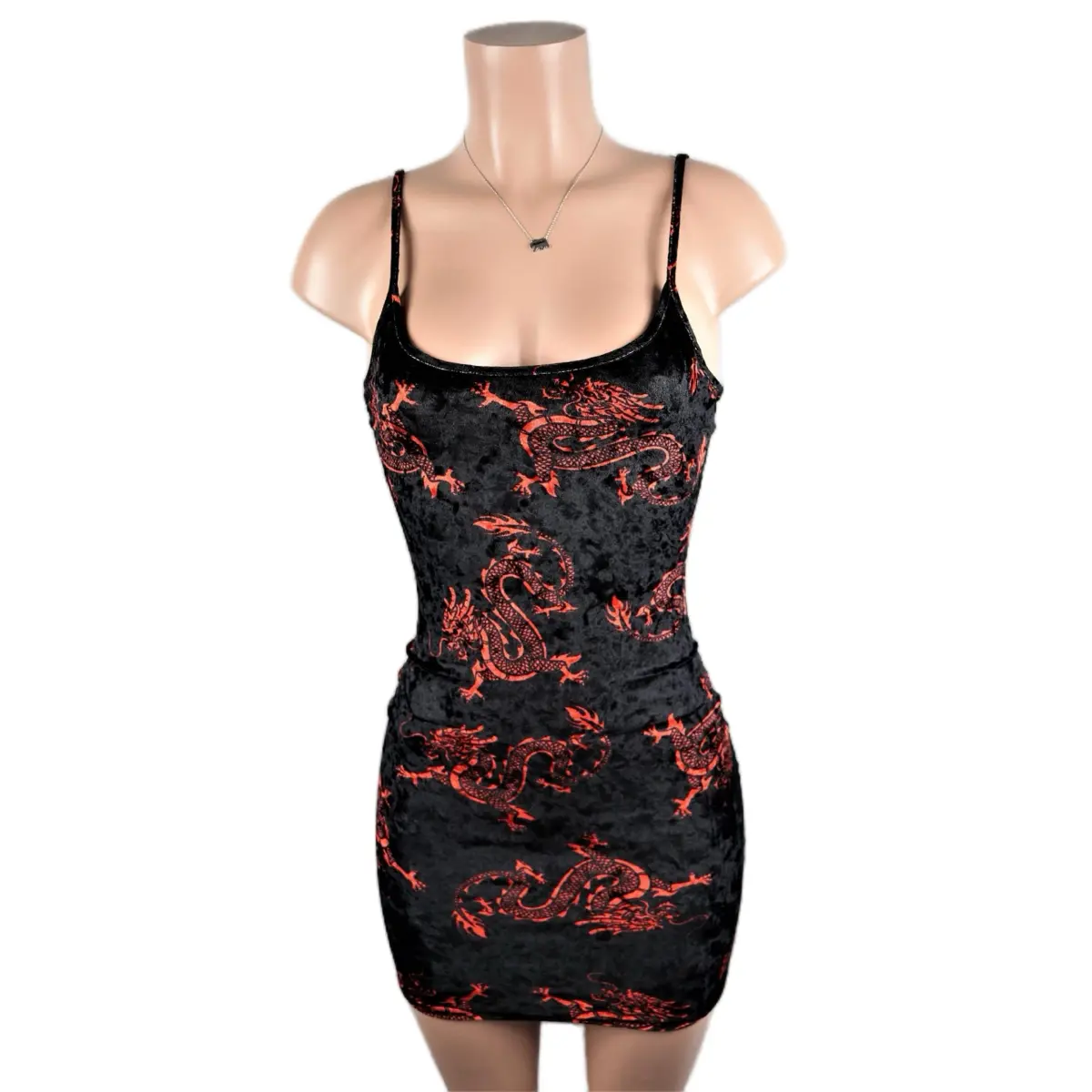 Velvet Dragon Mini Dress - Women's Summer Casual Dress - sexy