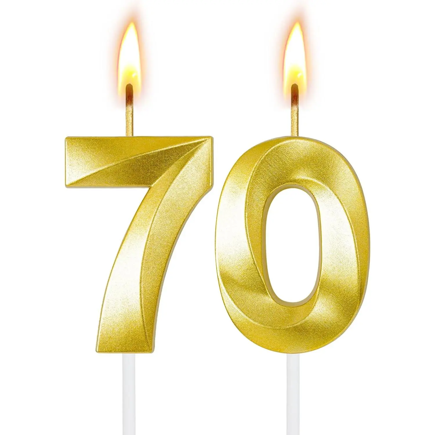 70th Birthday Decorations for Women and Men, Gold Number 70 Candle | Gold number 70 candle for cake with sturdy holder; cake topper for milestone parties, dessert tables and birthday photos