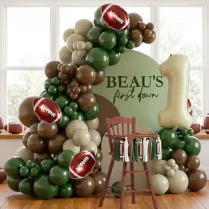 145 Pcs Football Balloon Arch Kit Green, Brown, White & Football Foil Balloons for 1st Birthday