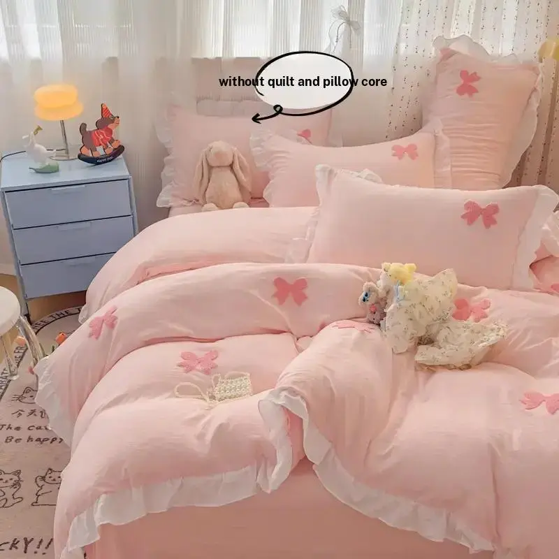 Floral Print Bedding Set, Ruffled Decorative Duvet Cover Sets with Zipper, Includes 1 Duvet Cover and 2 Pillowcases, Easy Care