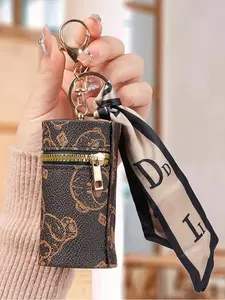 New Mini Wallet Cute PU Leather Scarf Bag Charm Keychain, Lightweight Luxurious Women's Coin Purse, Wireless Earphone Protector Gift