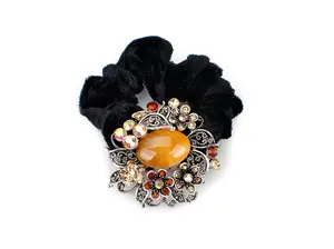 Wreath design pony tail holder with translucent beads and crystals - Yellow