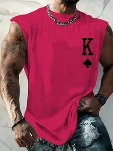 Men's Printed Breathable Vest, Casual Sleeveless T-Shirt, Summer Fitness Training Basketball Sports Vest, Comfortable Fitted Design, Workout Vest