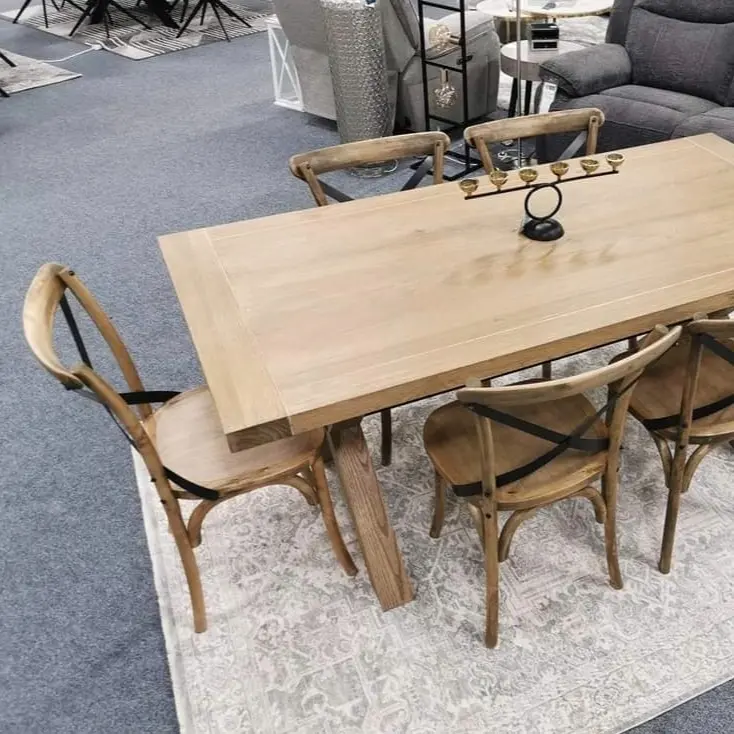 1.8m Oak Dining Table Set with 6 Wooden Chairs