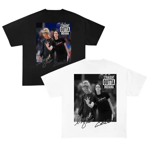 Graphic Caitlin Clark and Sophe Cuningham Straight Outta Black White Basketball Shirt, Gift for Fans