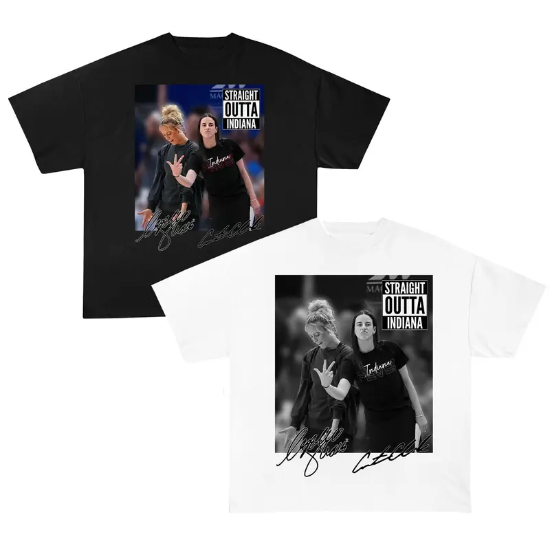 Graphic Caitlin Clark and Sophe Cuningham Straight Outta Black White Basketball Shirt, Gift for Fans