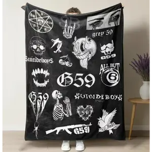 Suicideboys G59 Records Collage Fleece Blanket - Hip Hop Rap Themed Soft Cozy Throw with Iconic  uicideboy  & Grey59 Graphics, Perfect for Fans, Couch, Bed, and Gift