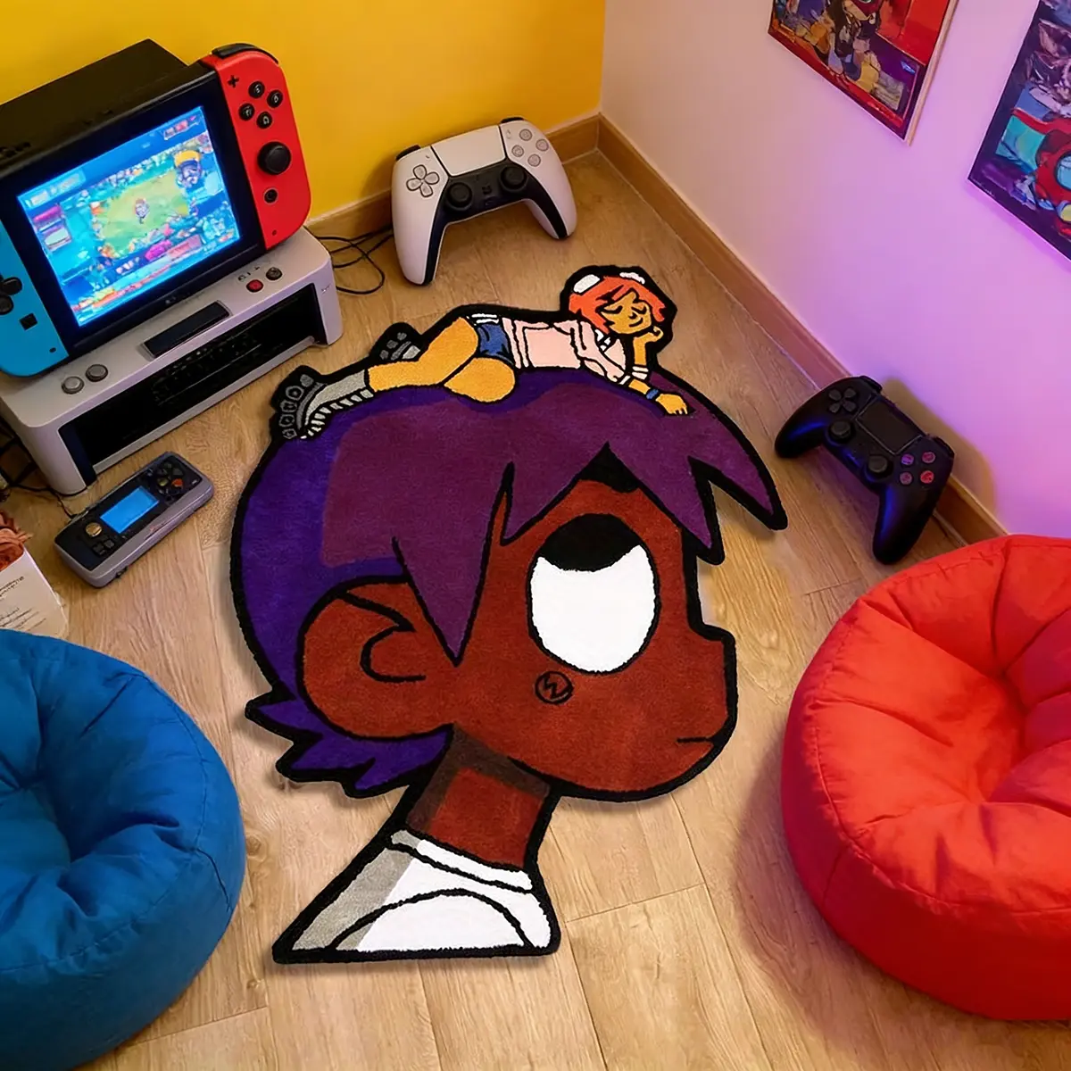 Creative Fashion Cartoon Carpet, Irregular Design Polyester Rug for Bedroom & Living Room, Home Decor Accessory, Perfect Festival Gift Idea
