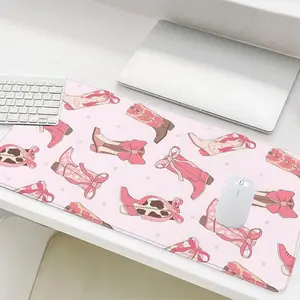 Cowgirl Boot Pattern Mouse Pad, Rectangle Gaming Mouse Pad, Office Desk Keyboard Mouse Pad, Non-slip Rubber Base Stitched Edge Desk Pad, Office Girly Cute Desk Accessories