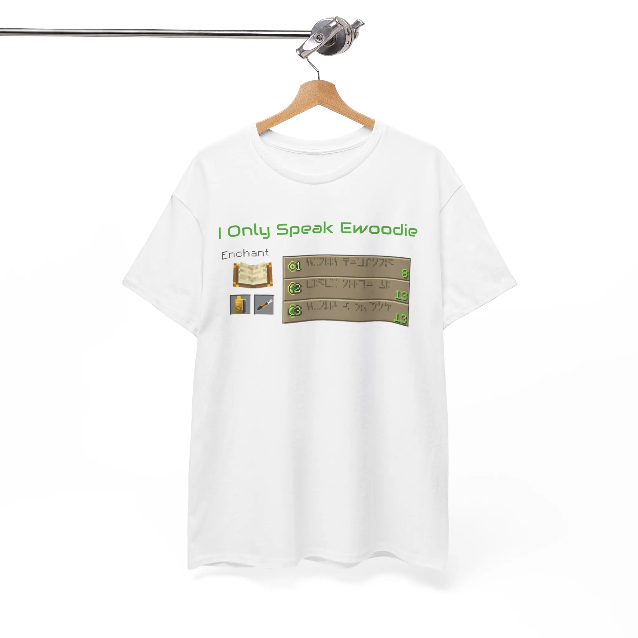 "I Only Speak Ewoodie" Enchantment Table Tee – Geek Bar x Minecraft x Cart Crossover Shirt